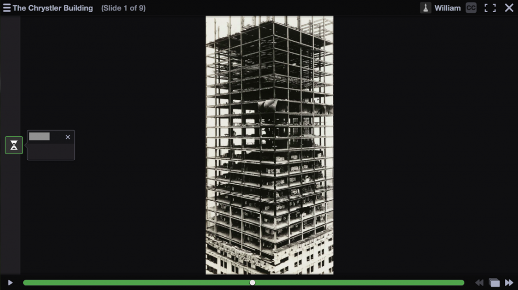 Fig 3: The student researched the Chrysler Building documenting its construction method, building systems and any sustainable attributes for development into a final VoiceThread presentation for discussion.