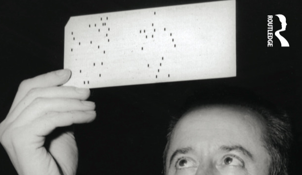 Cover of ROBERTO BUSA, S.J., AND THE EMERGENCE OF HUMANITIES COMPUTING, featuring a black-and-white photo of a priest looking up at a punchcard.
