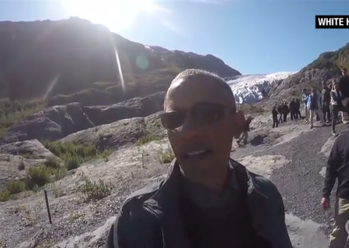 President Obama takes a 'Selfie' video with a glacier. Courtesy of CNN.com